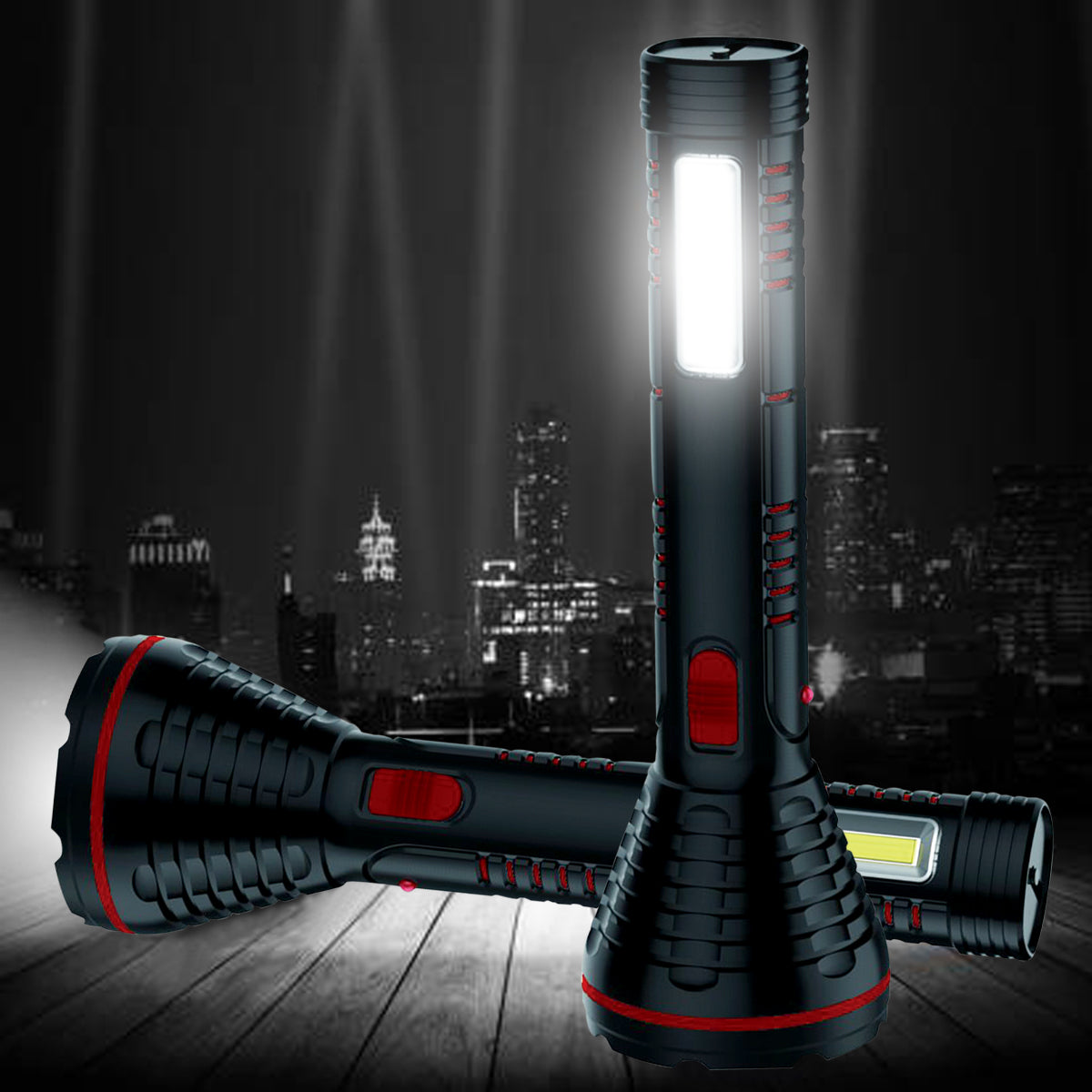 Pick Ur Needs Dual Power 2 in 1 Led 20 Watt Rechargeable Torch Light Long Range with Dual Battery Backup